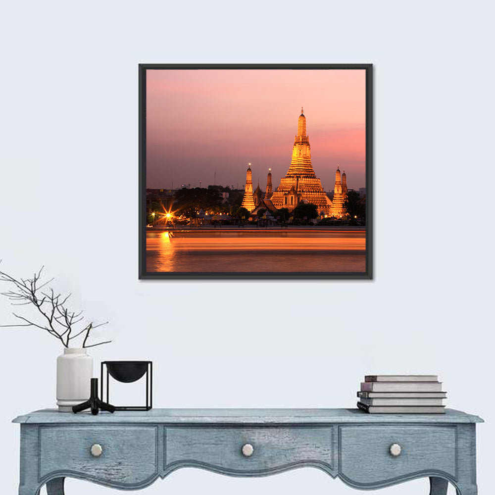 Wat Arun at Dusk Wall Art in a room, square
