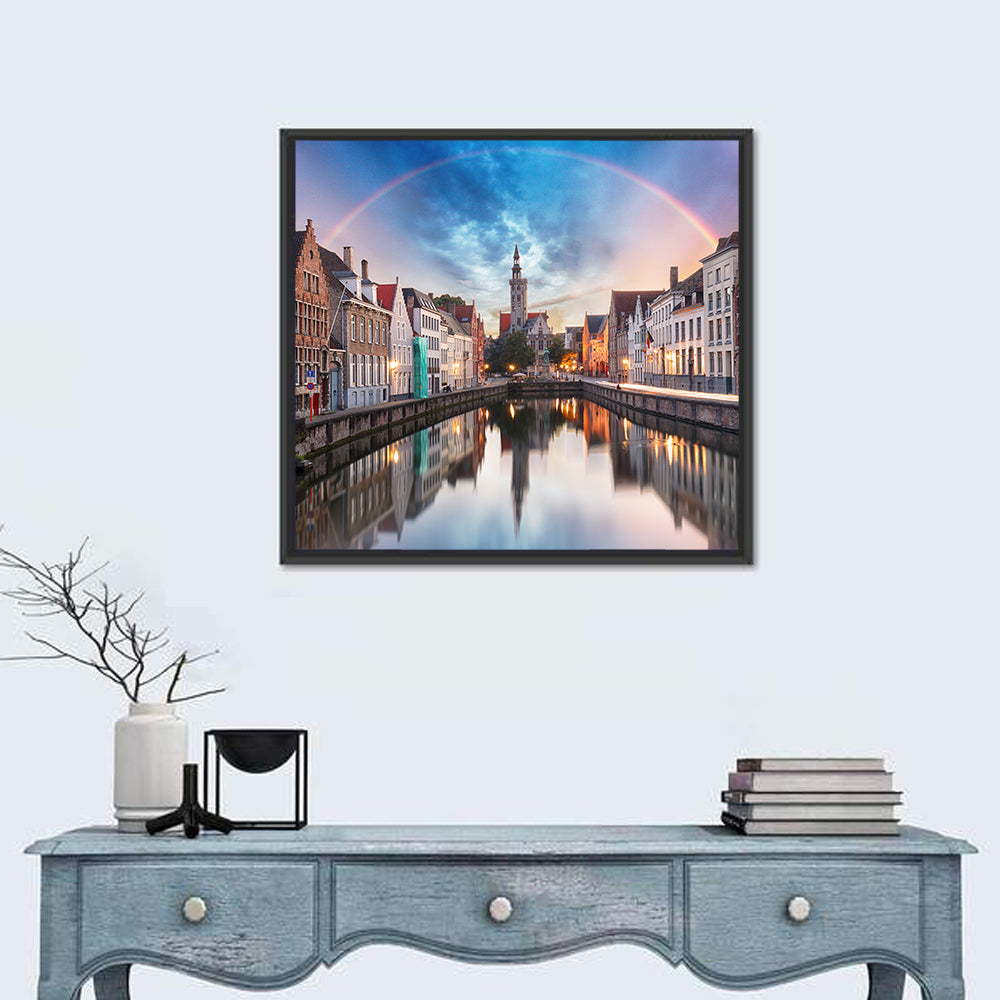 Bruges Twilight Rainbow Over Spiegelrei Canal Wall Art