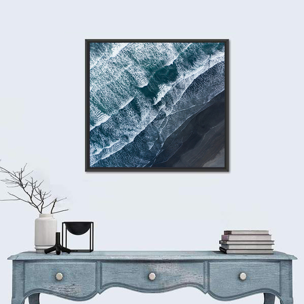 Volcanic Surf on Black Sand Wall Art in a room, square
