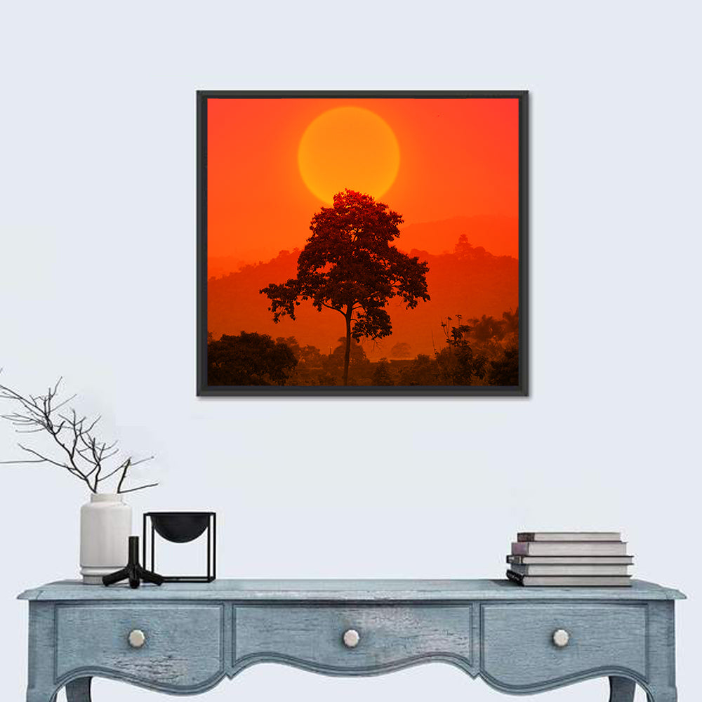 African Summer Sunset Wall Art in a room, square