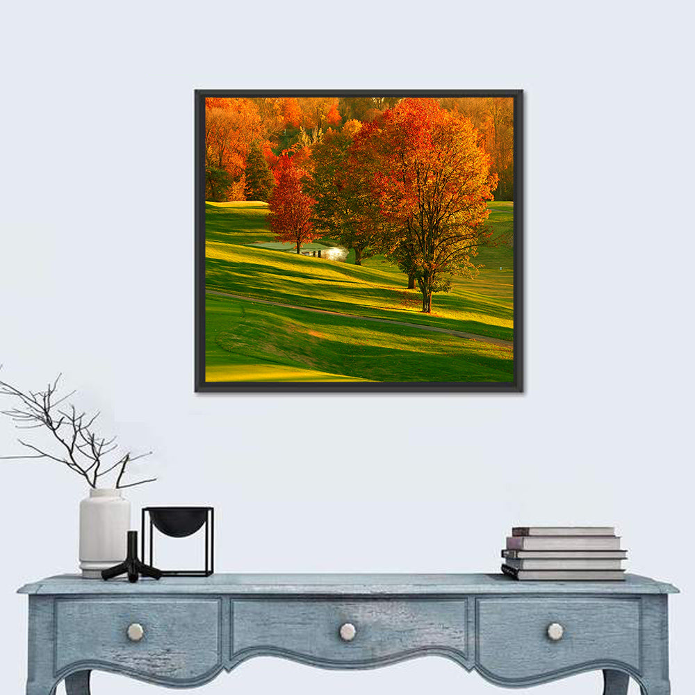 Golden Hour Golf Course Wall Art in a room, square