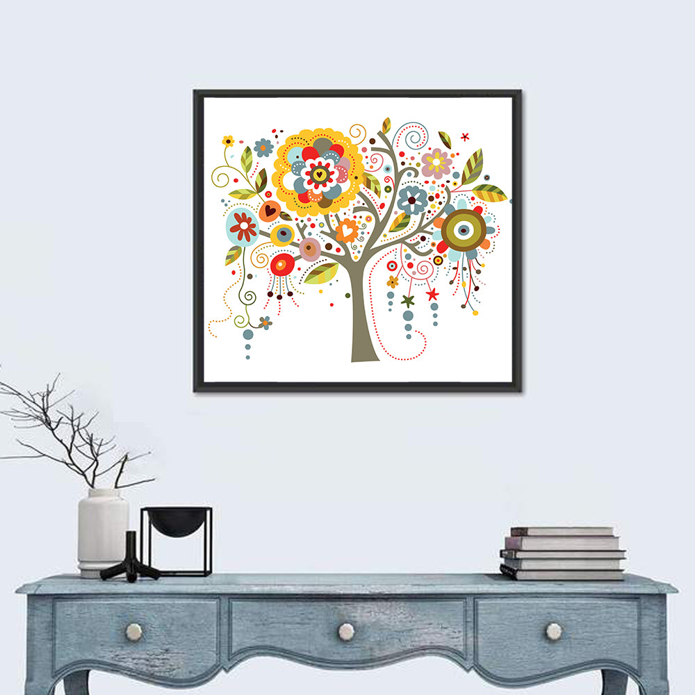 Whimsical Floral Tree Illustration Wall Art