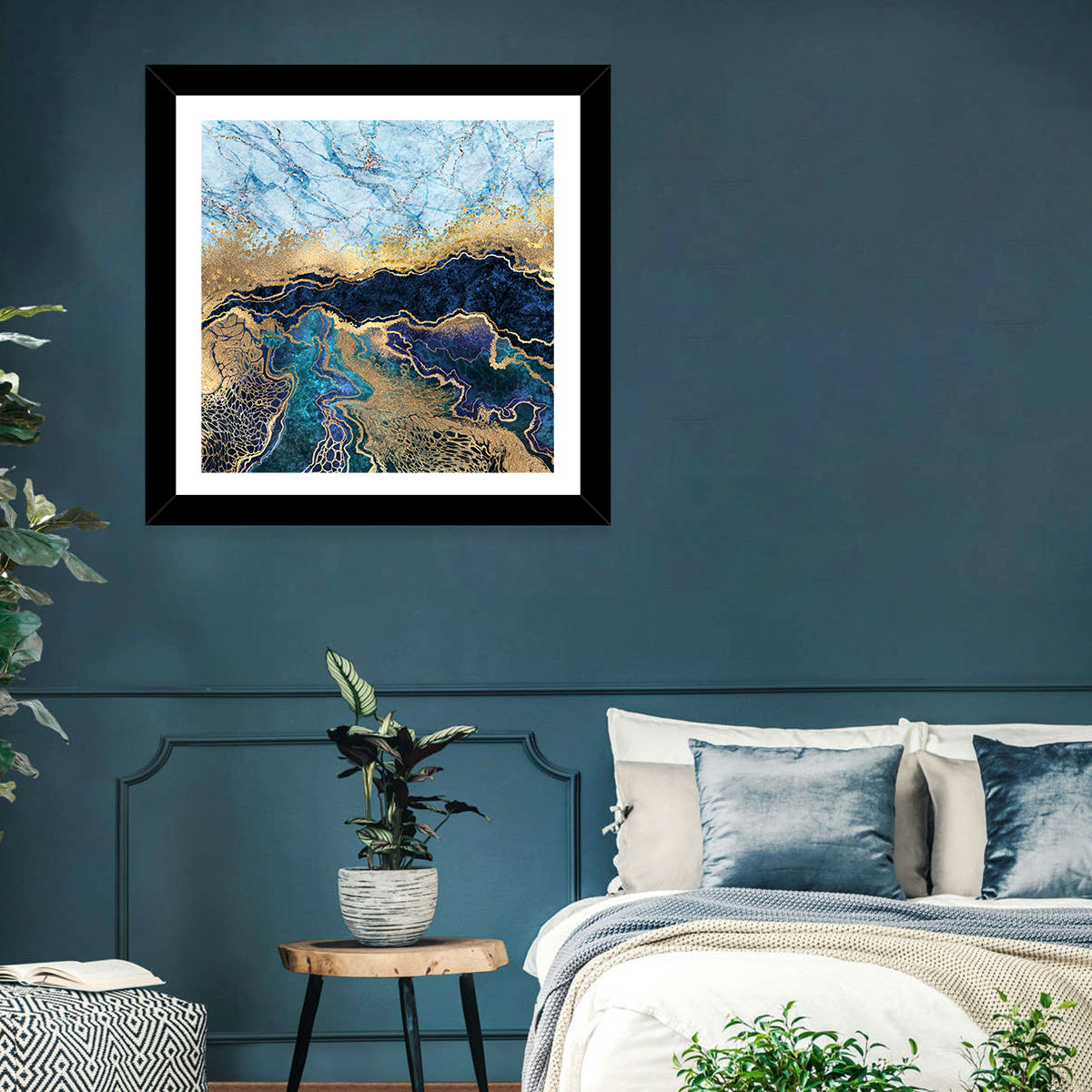 Blue Marble with Gold Veins Wall Art