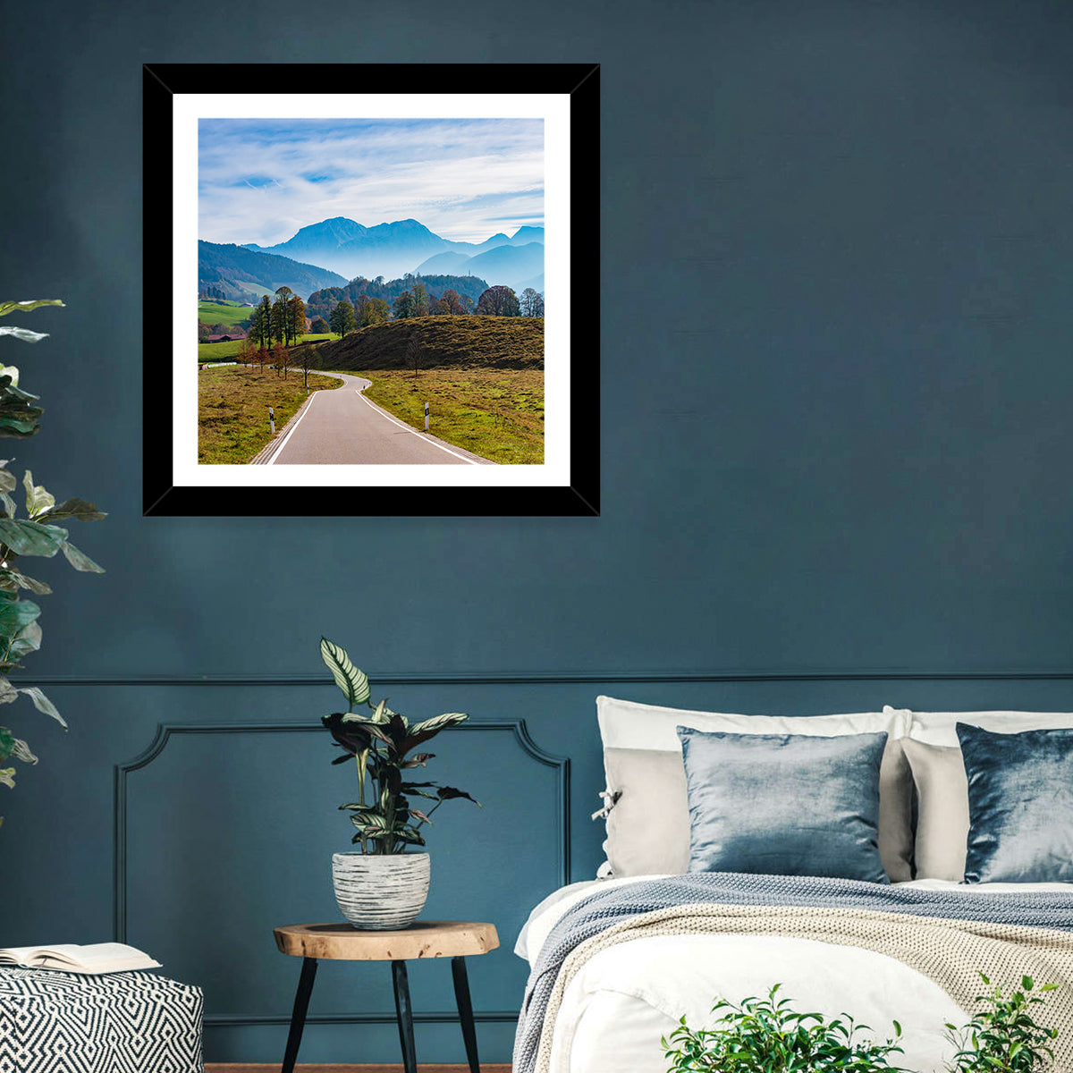 Bavarian Mountain Valley Wall Art in a room, square