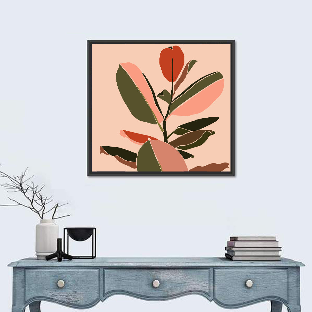 Ficus Leaves Silhouette Wall Art in a room, square