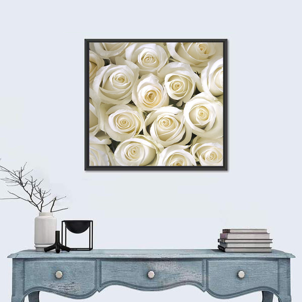 Silky Roses Wall Art in a room, square