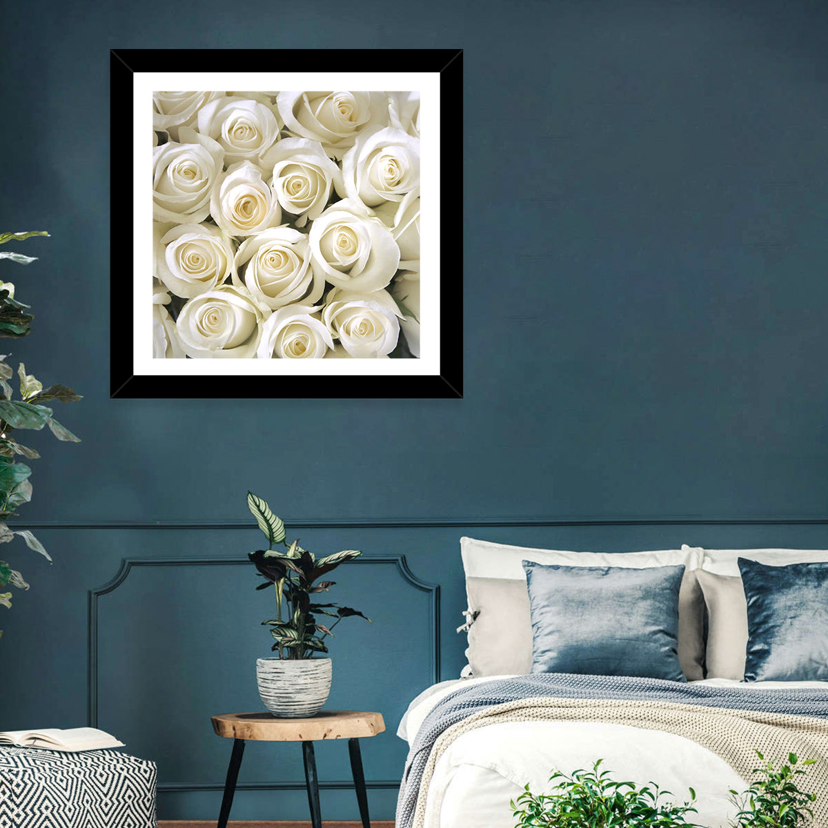 Silky Roses Wall Art in a room, square