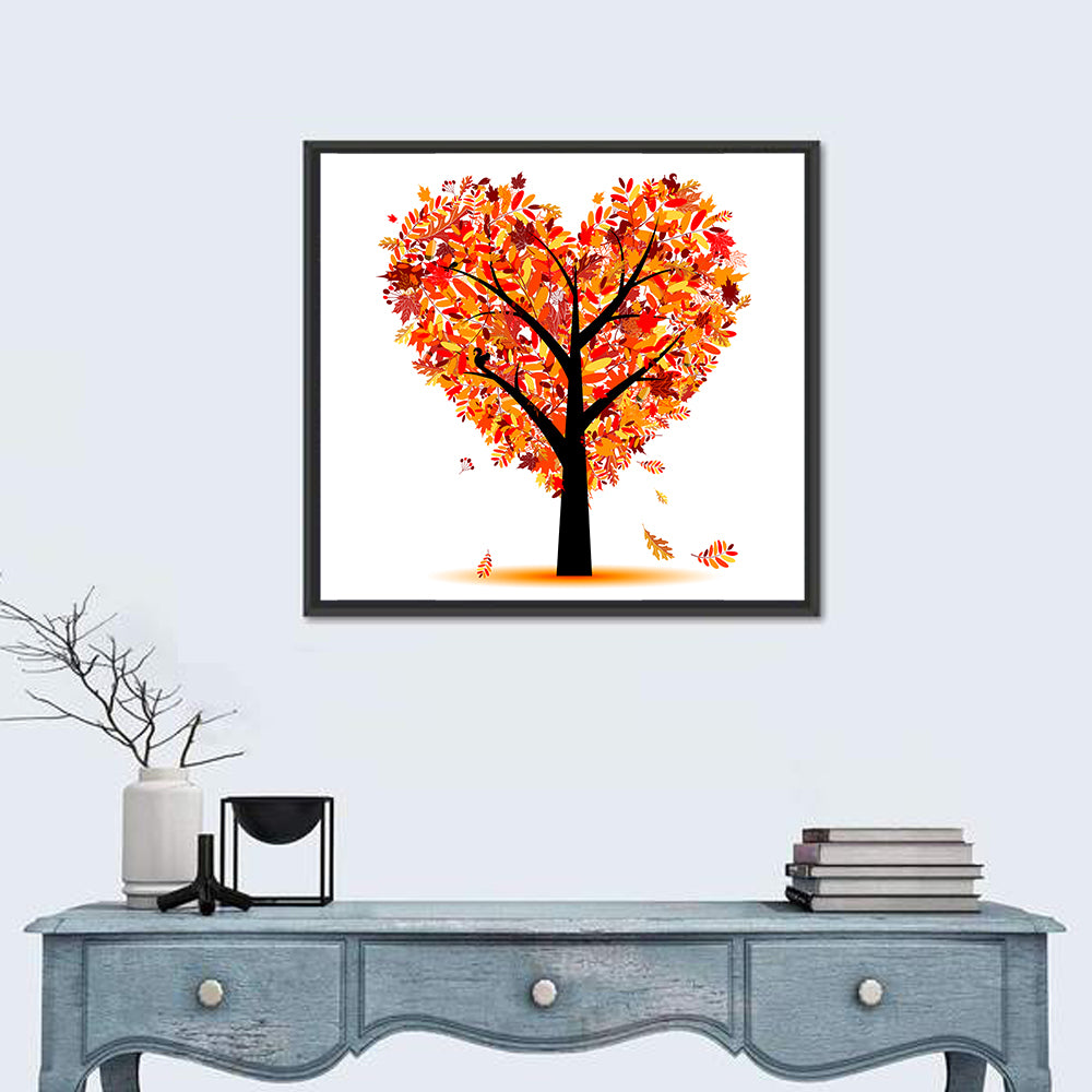 Autumn Heart Tree Illustration Wall Art in a room, square