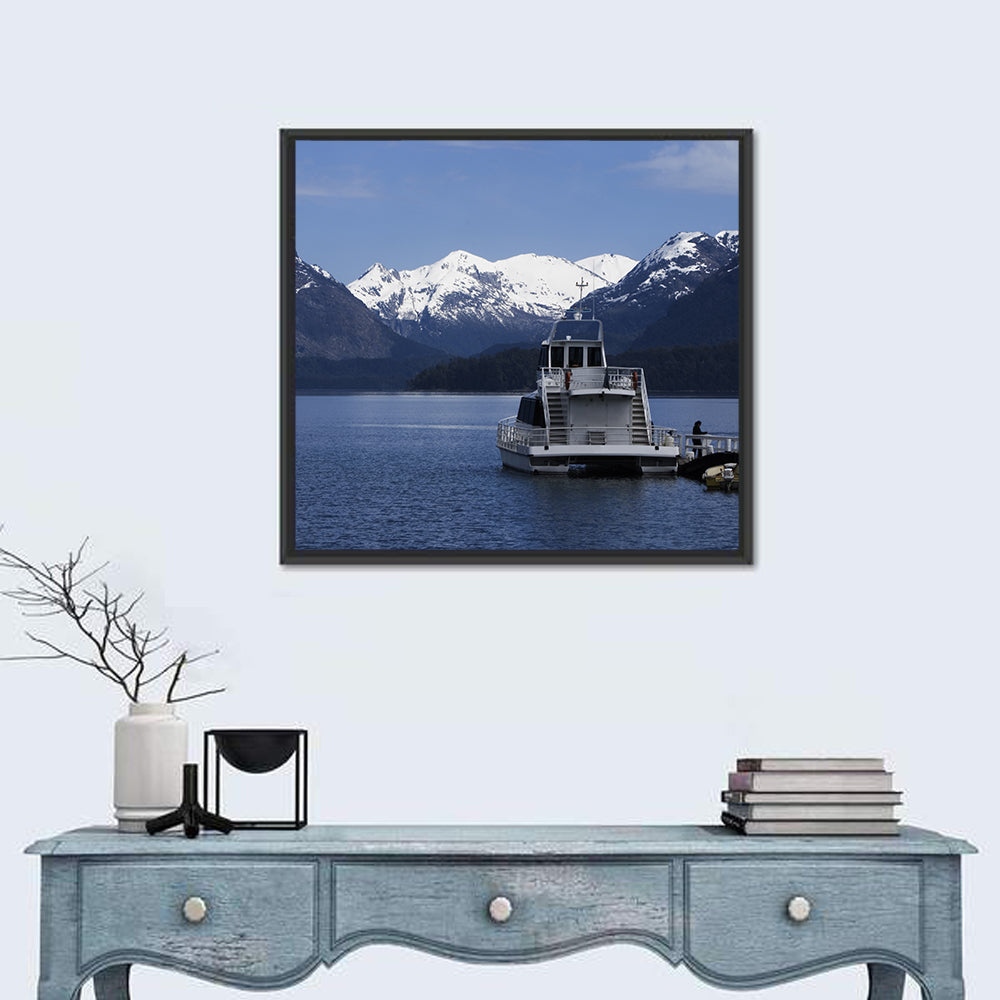 Lake Nahuel Huapi Catamaran and Snow-capped Mountains Wall Art