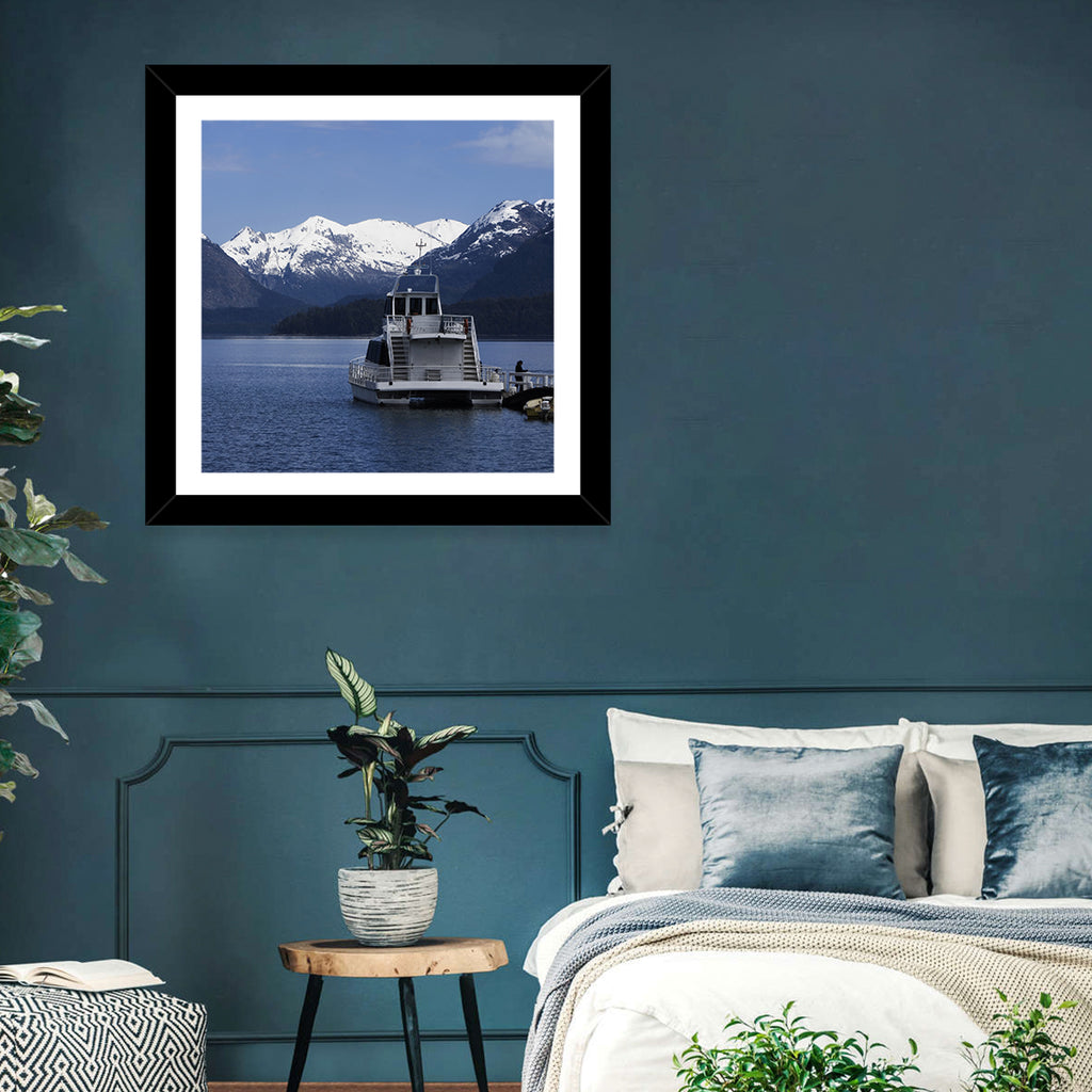 Lake Nahuel Huapi Catamaran and Snow-capped Mountains Wall Art