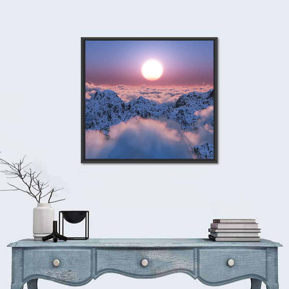 Sunset Above Snowy Mountains Wall Art
