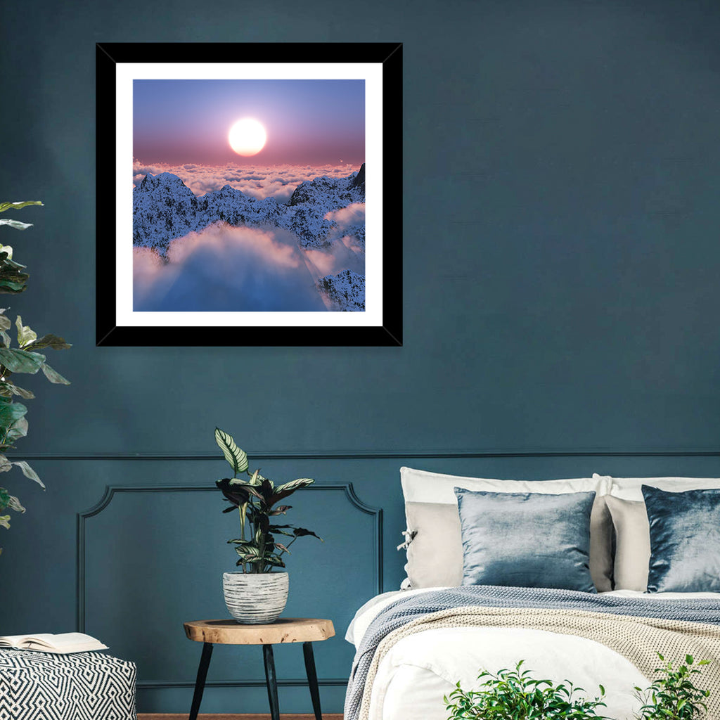 Sunset Above Snowy Mountains Wall Art