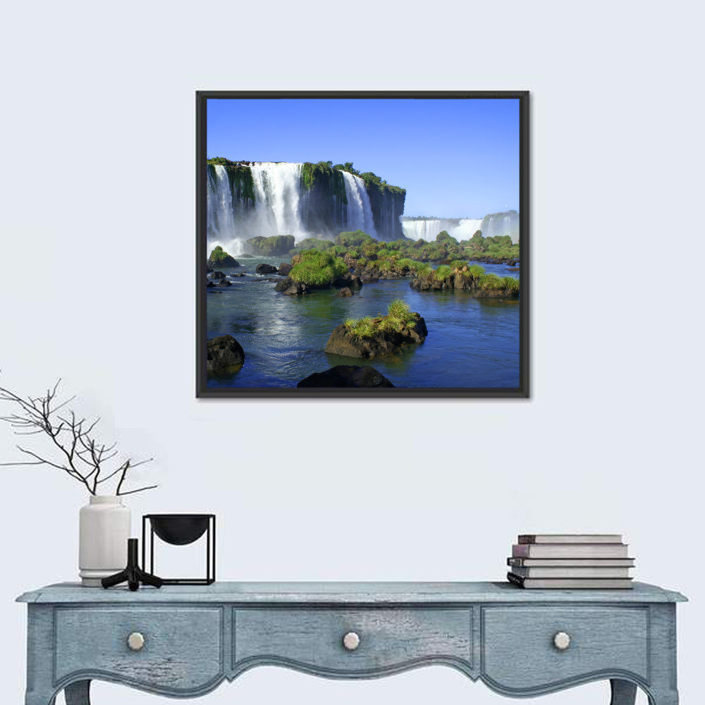 Iguazu Falls Mossy Rocks Wall Art in a room, square