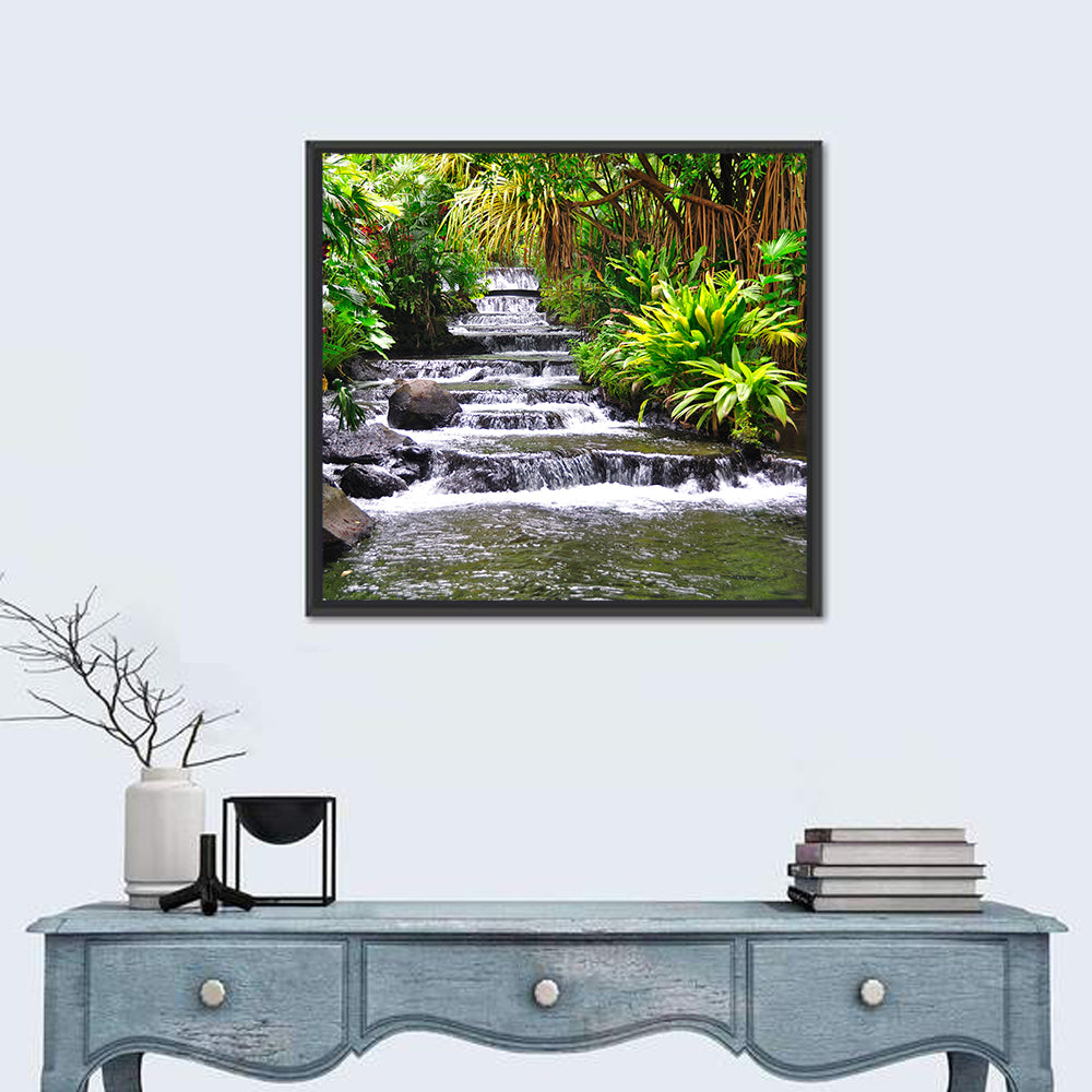 Tabacon Tiered Hot Springs Waterfall Wall Art in a room, square