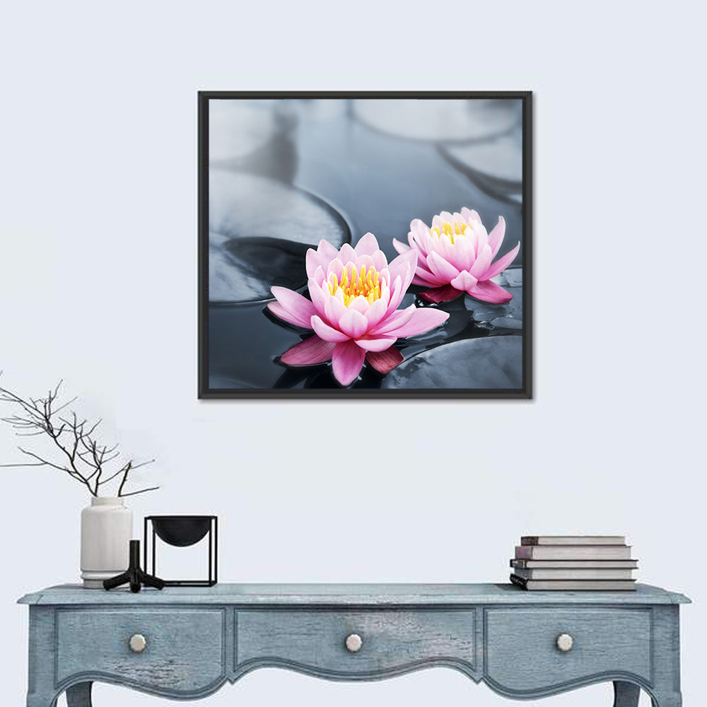 Pink Water Lilies Wall Art in a room, square