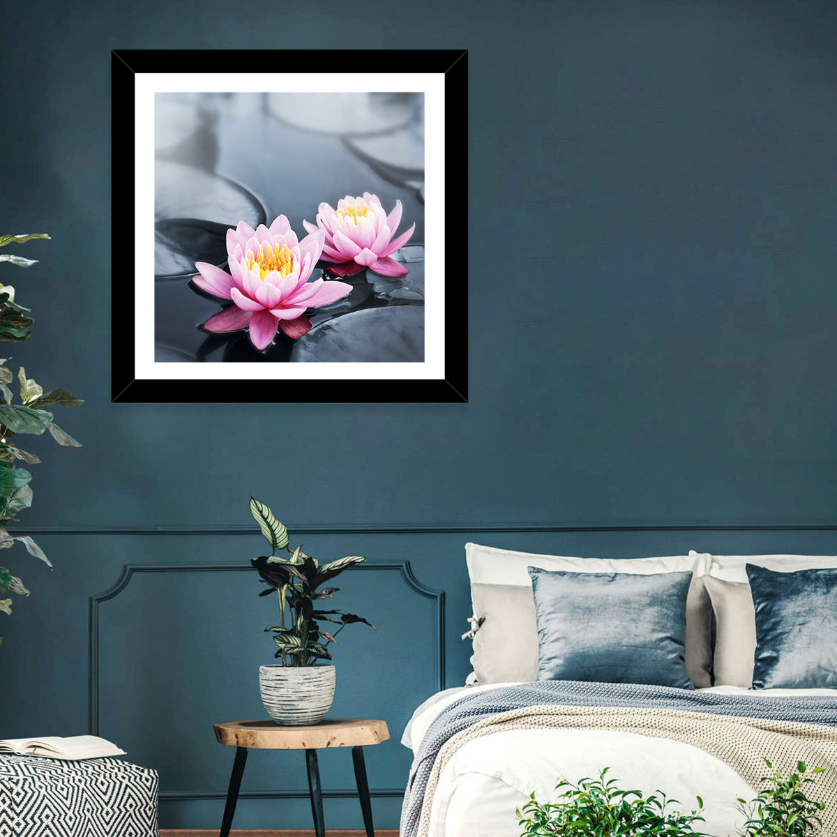 Pink Water Lilies Wall Art in a room, square