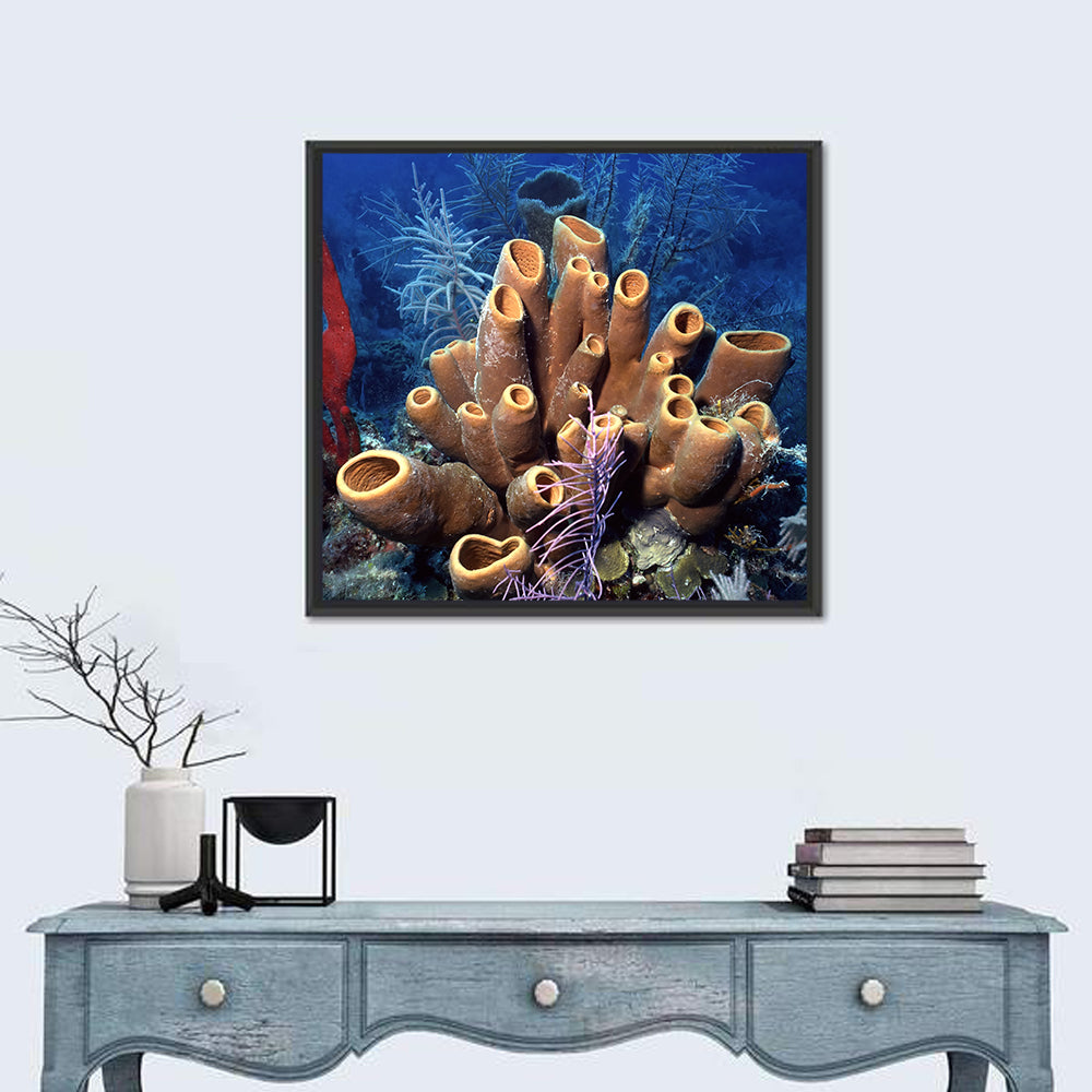 Belize Reef Sponge Scene Wall Art in a room, square