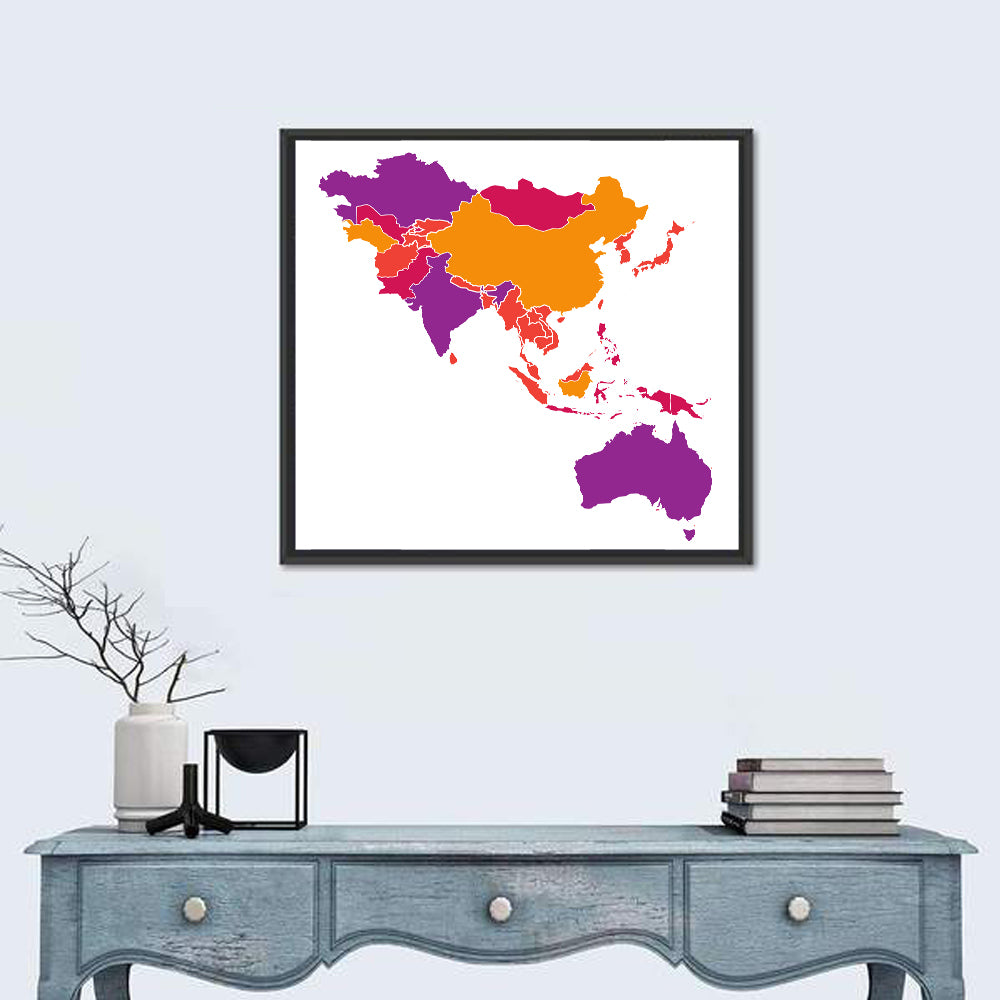 Stylized Asia Pacific Map Wall Art in a room, square