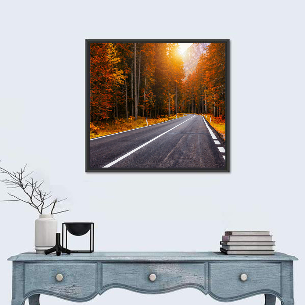 Golden Hour Forest Road Wall Art in a room, square