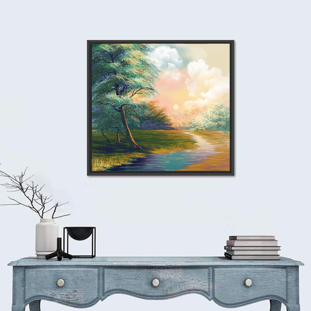 Spring Forest Sunrise Wall Art in a room, square