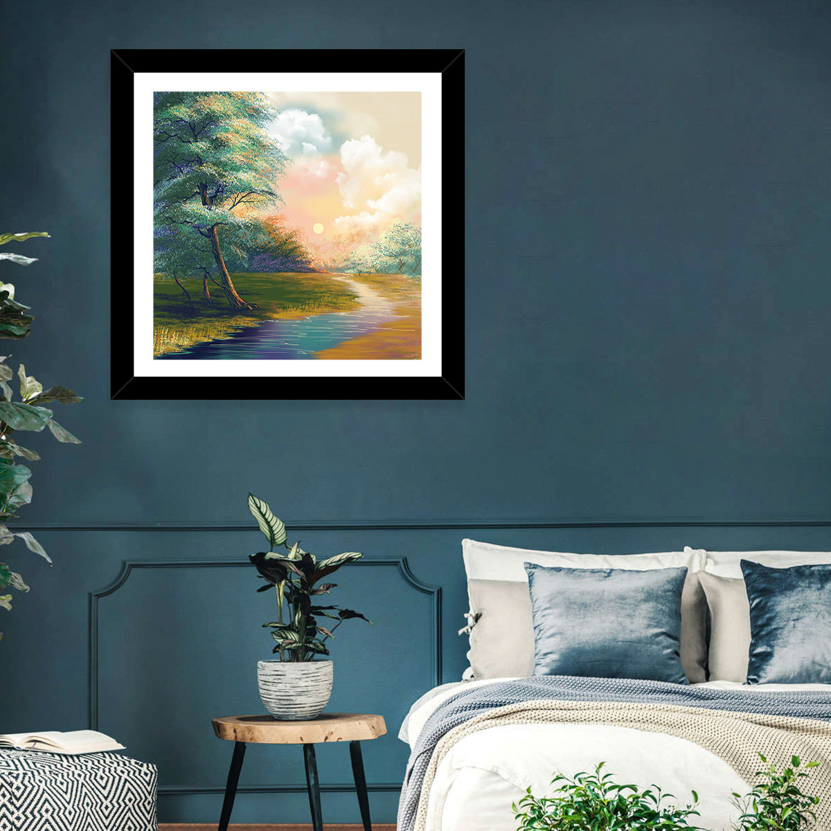 Spring Forest Sunrise Wall Art in a room, square