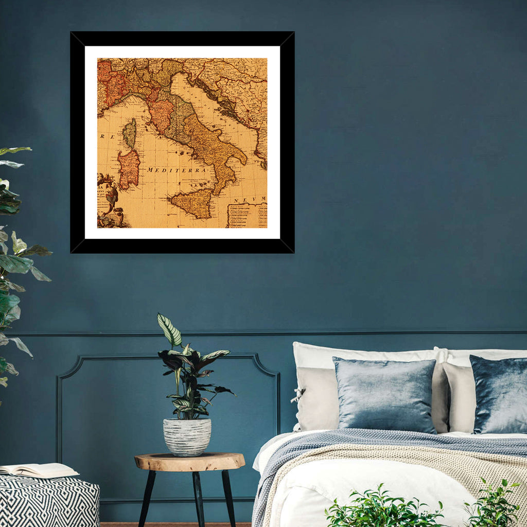 Antique Map of Italy with Ornate Cartouche Wall Art