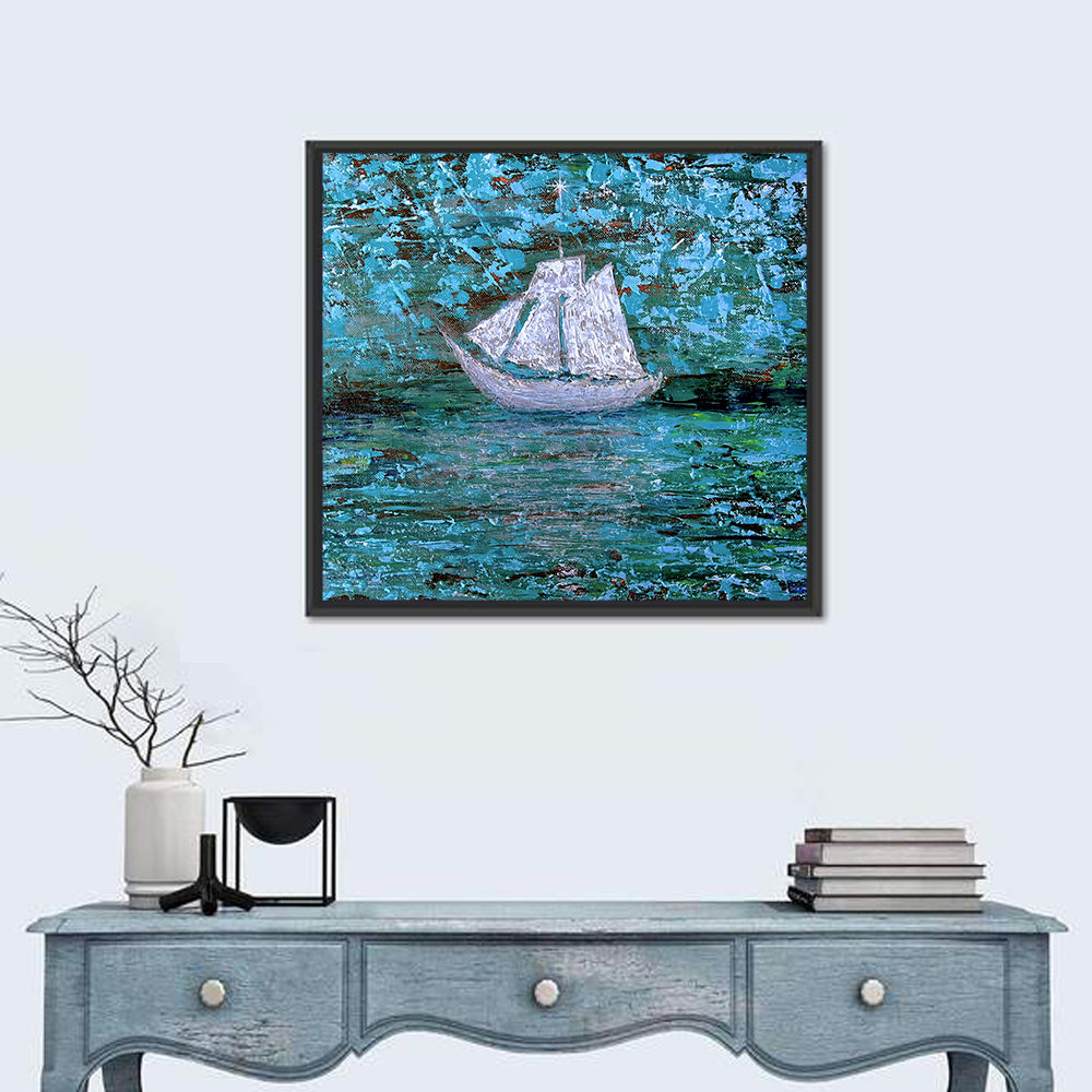 White Sailboat Reflection Wall Art