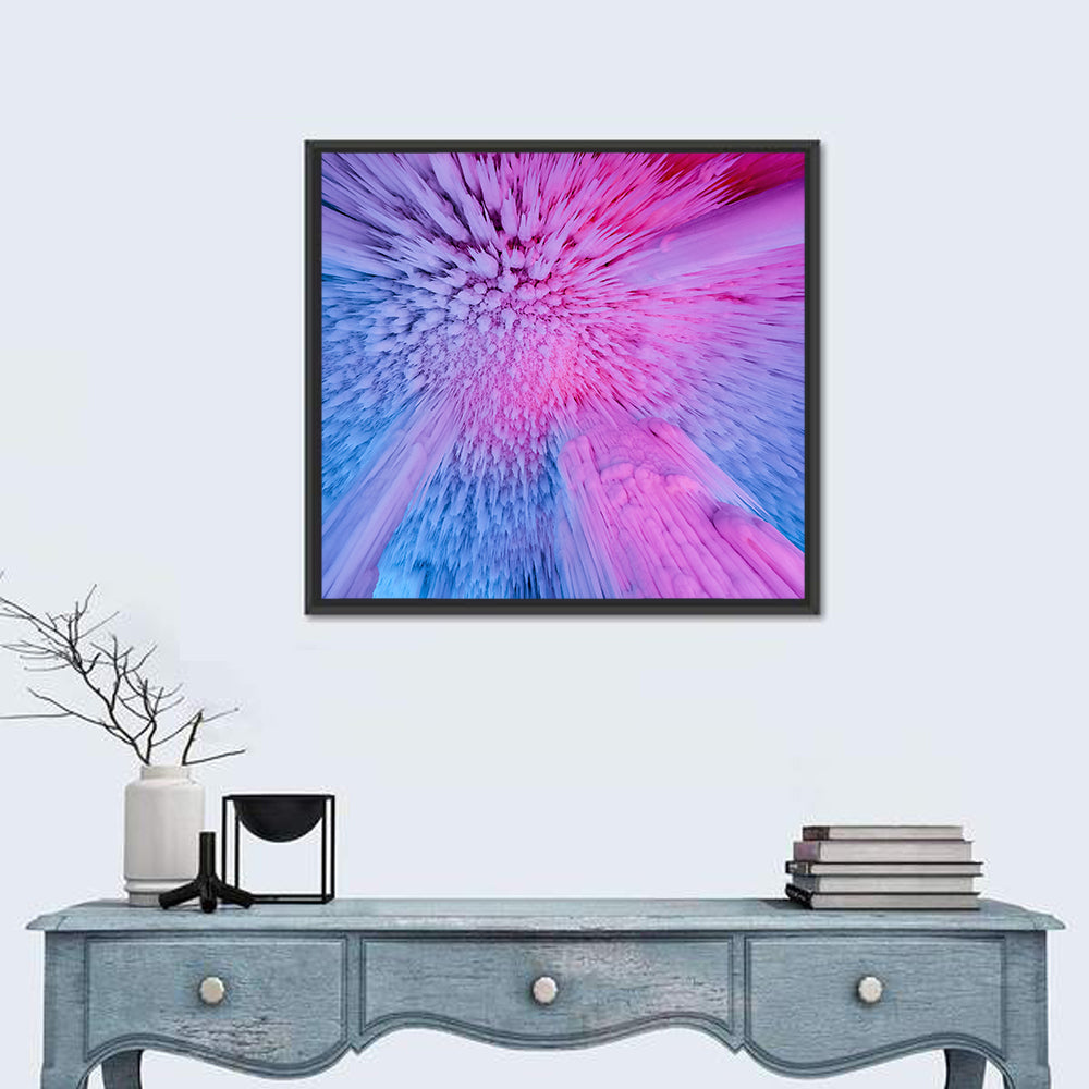 Ethereal Ice Cave Icicles Wall Art in a room, square