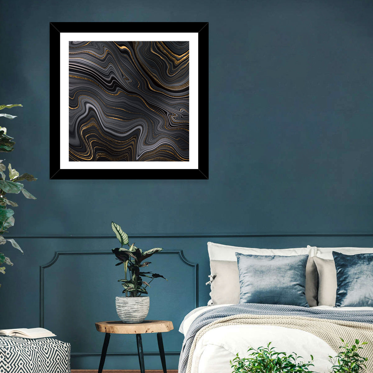 Black Marble with Gold Veins Wall Art