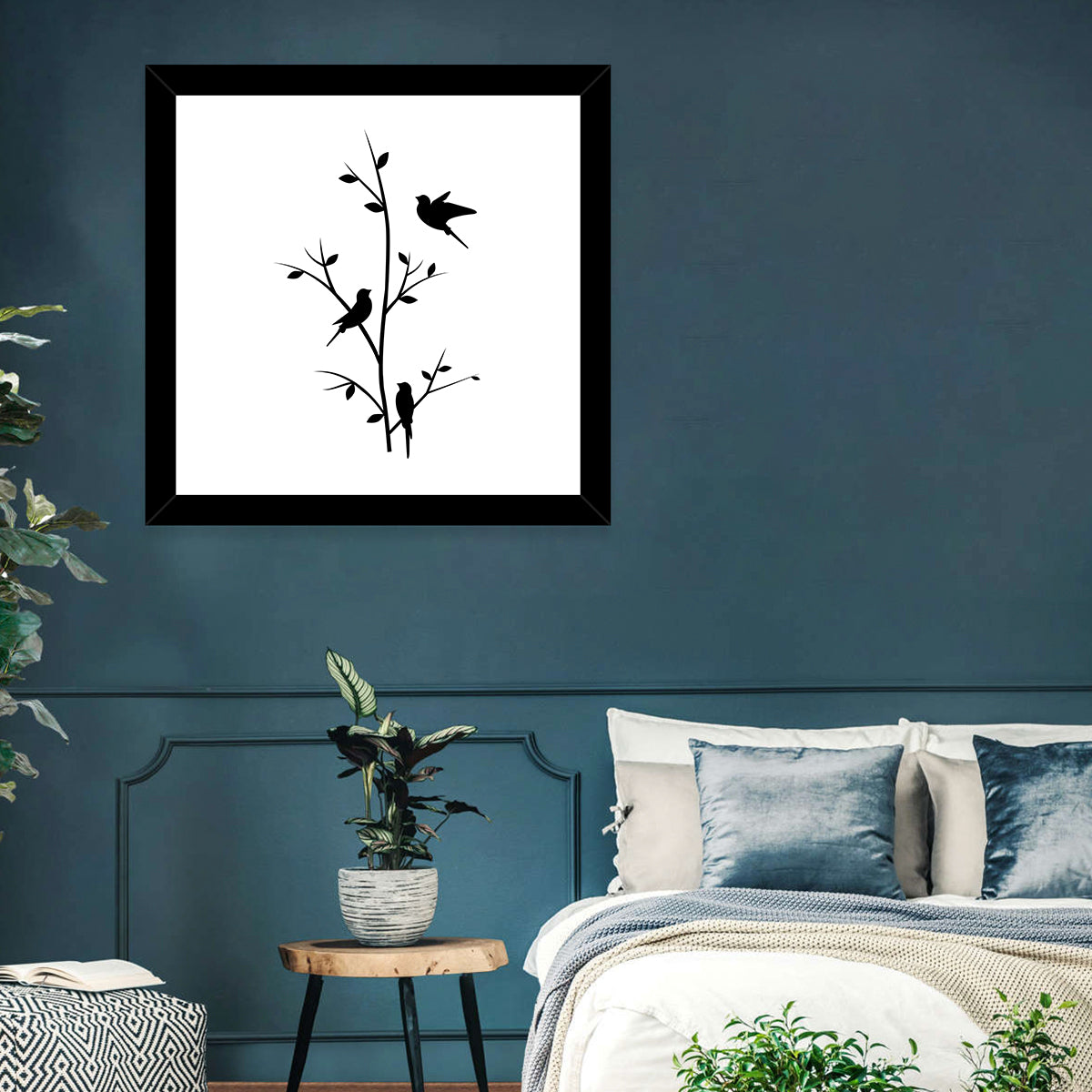 Three Birds on Branch Silhouette Wall Art