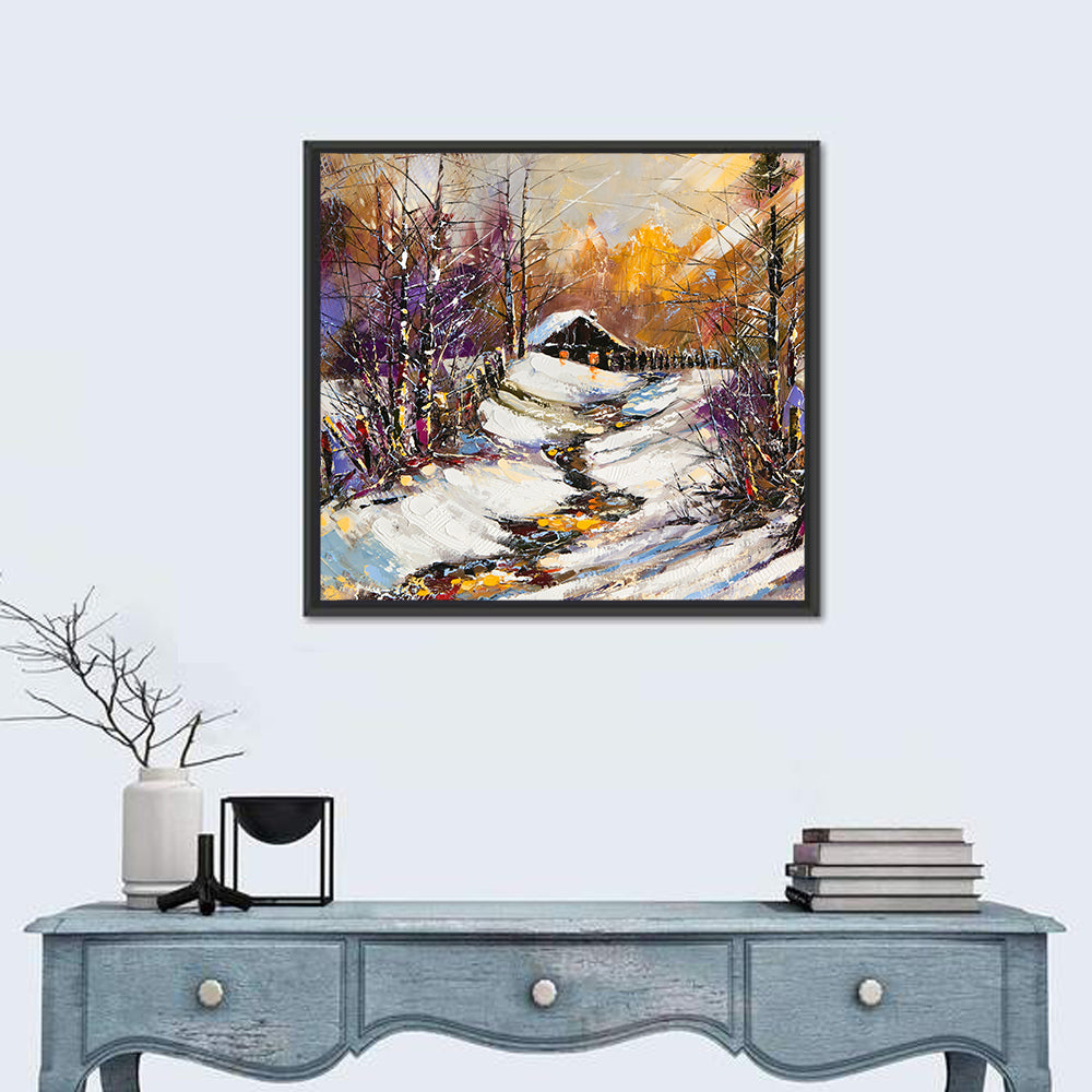 Snowy Path to Cabin Wall Art