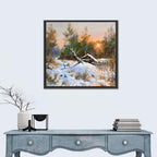 Winter Forest Path with Cabin Wall Art