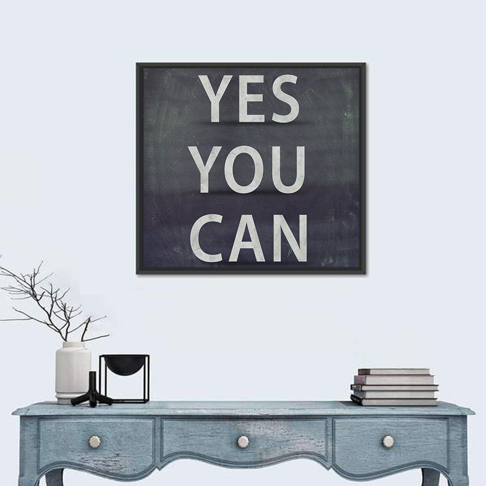 Yes You Can Chalkboard Typography Wall Art in a room, square