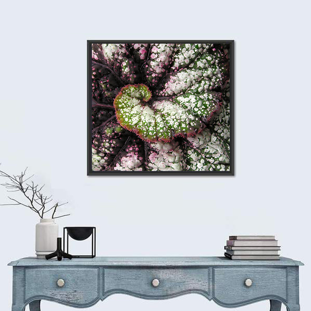 Begonia Leaf Spiral Geometry Wall Art in a room, square