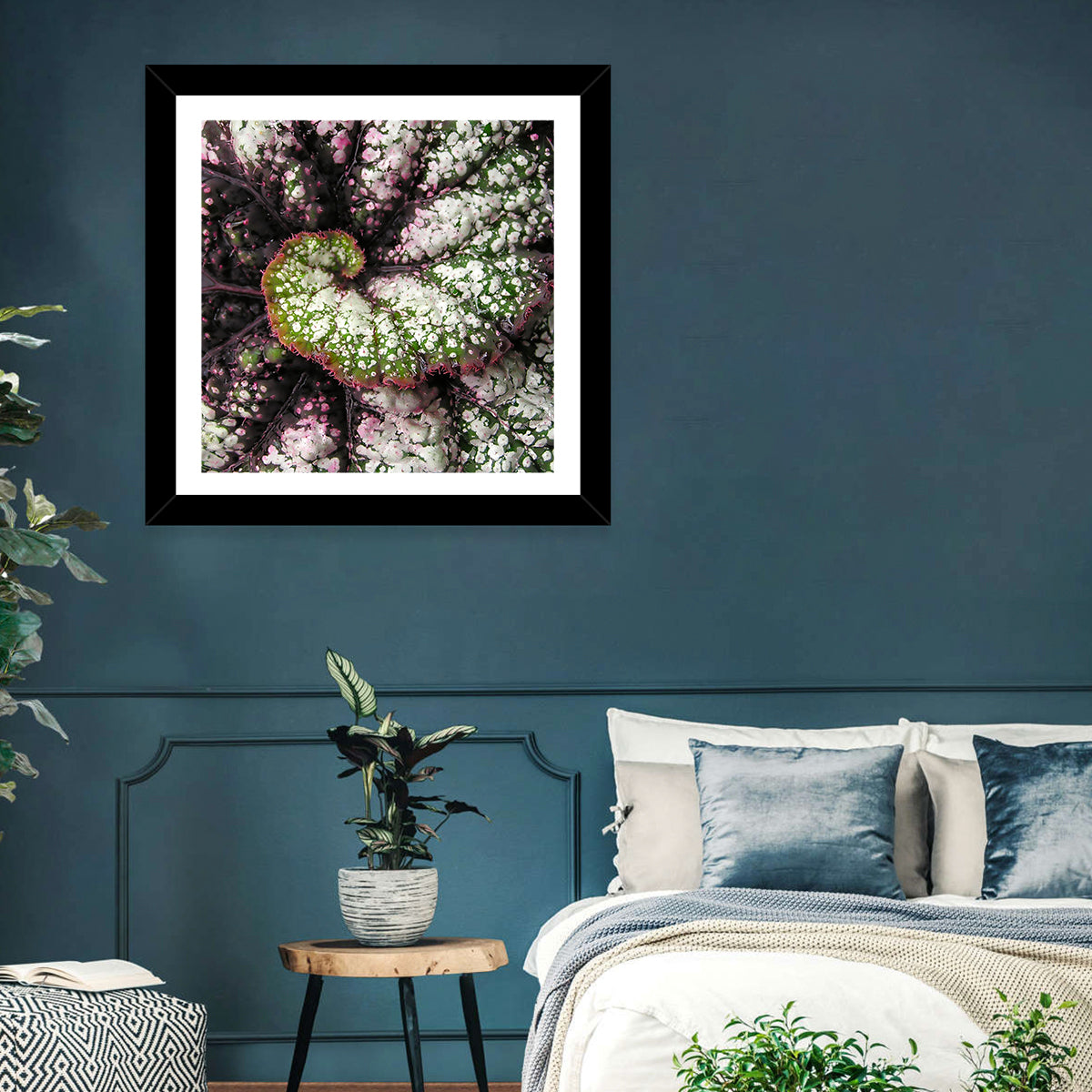 Begonia Leaf Spiral Geometry Wall Art in a room, square