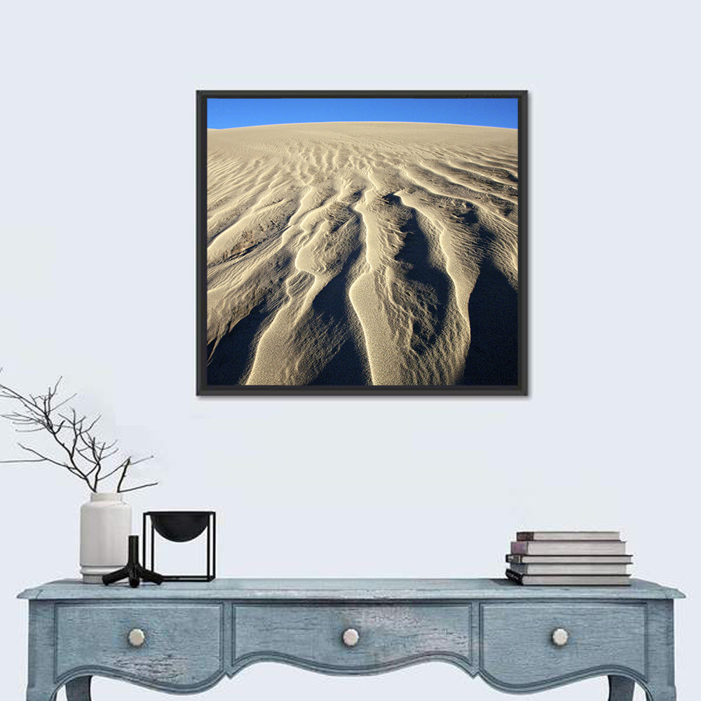 Endless Rippled Sand Dunes Wall Art in a room, square