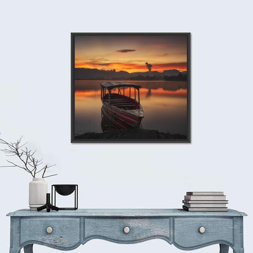 Fishing Boat in Lake Wall Art