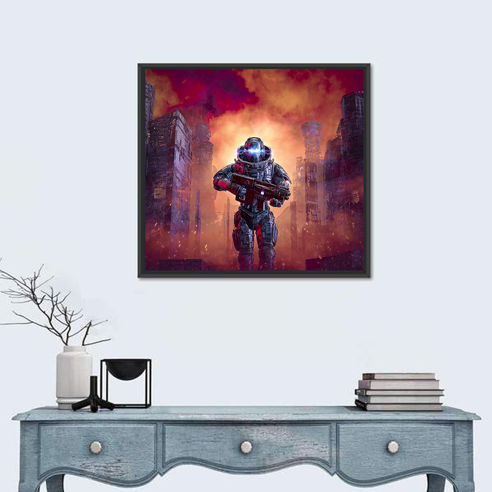 Glowing Visor Cyberpunk Soldier Wall Art