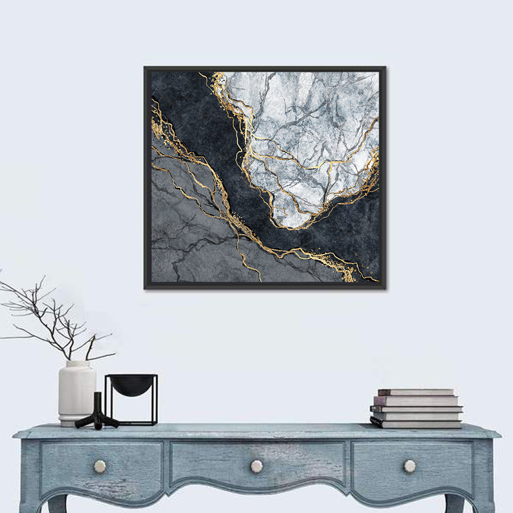Black Stream Golden Veins Abstract Wall Art