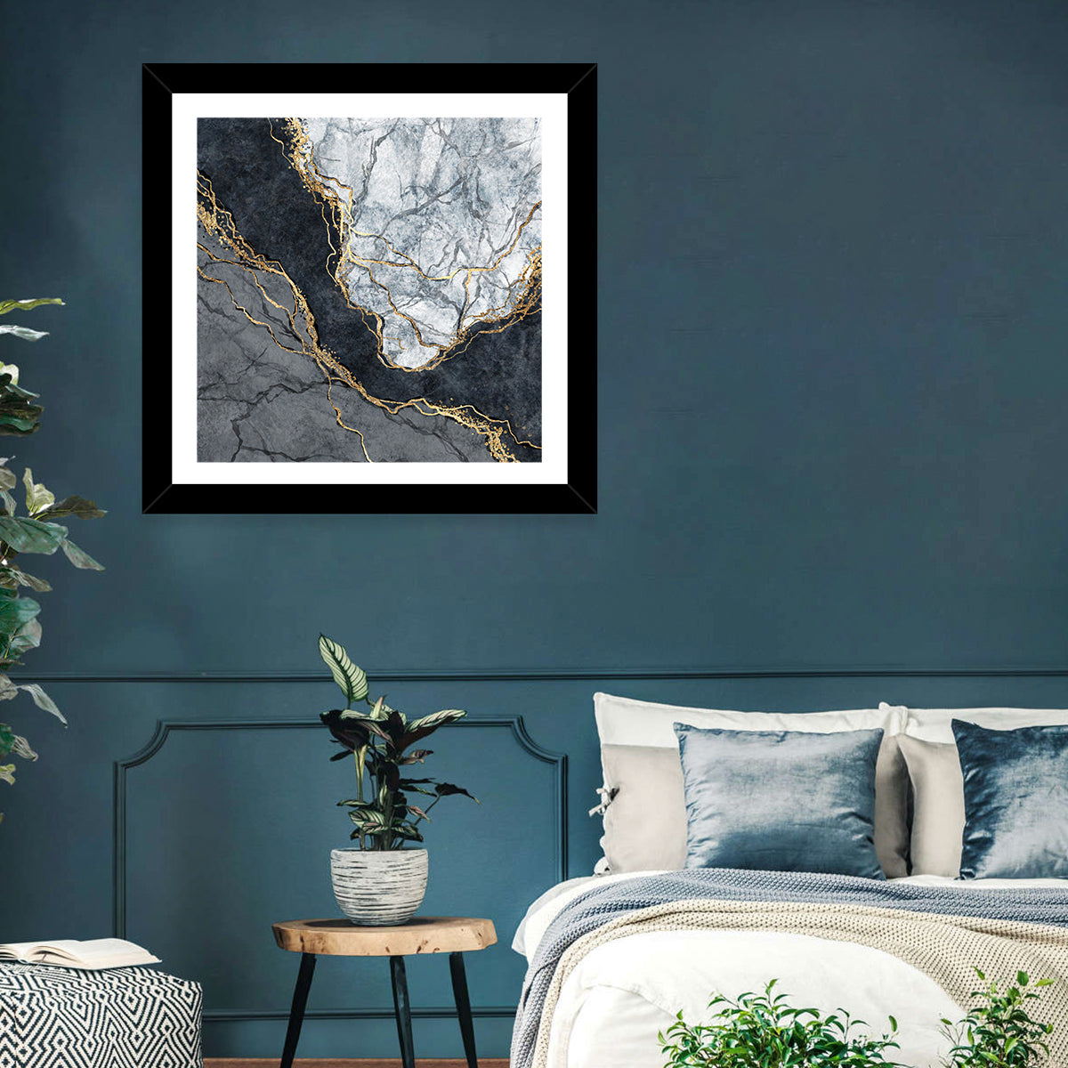 Black Stream Golden Veins Abstract Wall Art