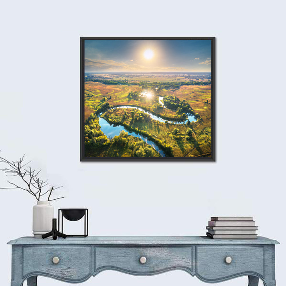 Sunlit Irrigation Canal Wall Art in a room, square