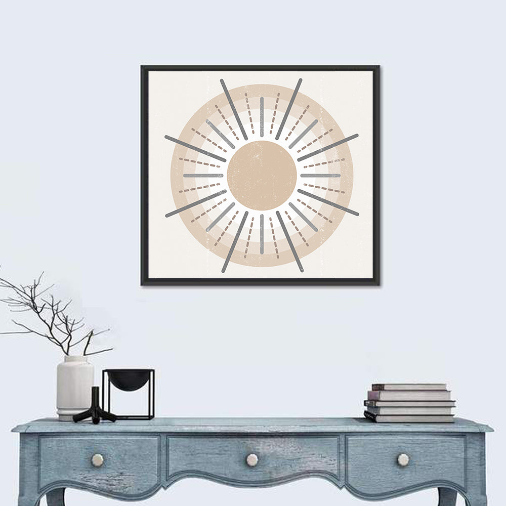 Textured Boho Sunburst Wall Art in a room, square