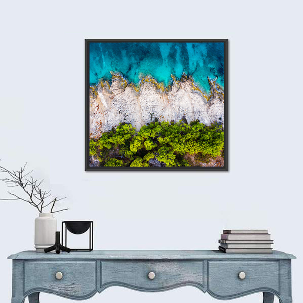 Croatian Coastscape Wall Art in a room, square