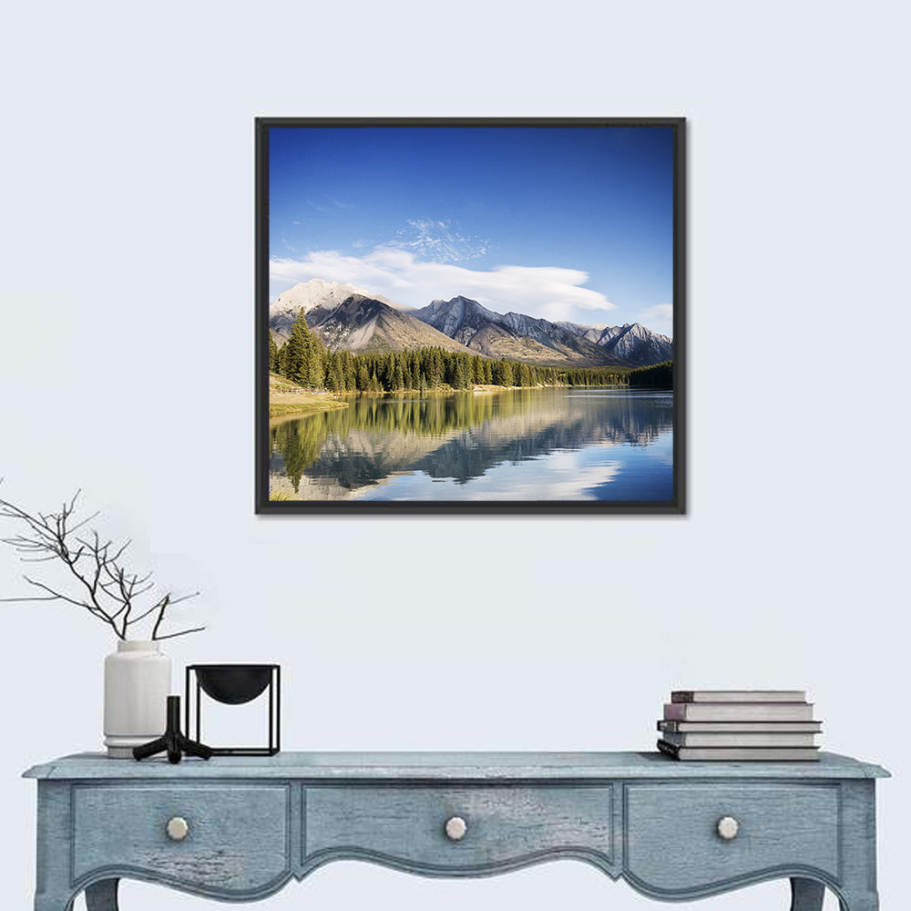 Minnewanka Lake Reflection Wall Art in a room, square