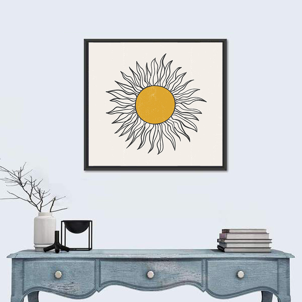 Textured Boho Sun Wall Art in a room, square