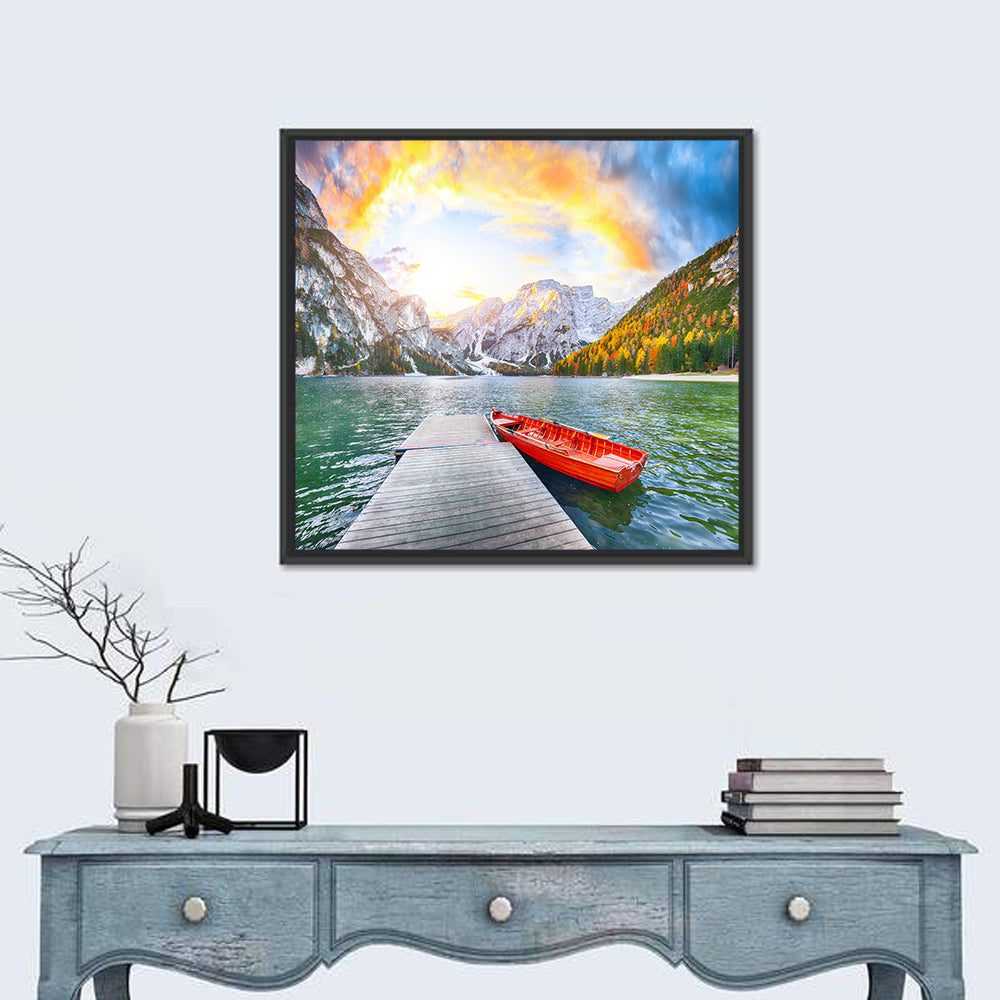 Pier at Lago Di Braies Wall Art in a room, square