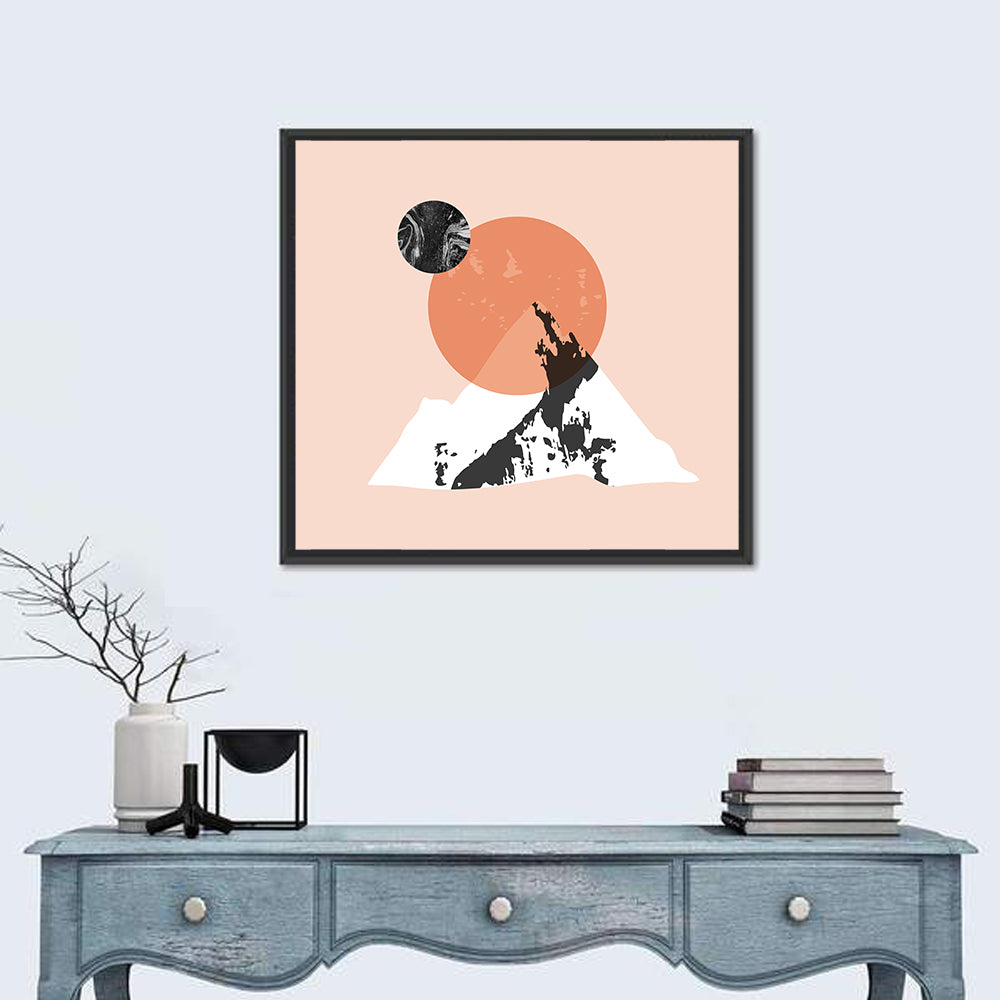 Abstract Mountain Sun and Moon Wall Art in a room, square