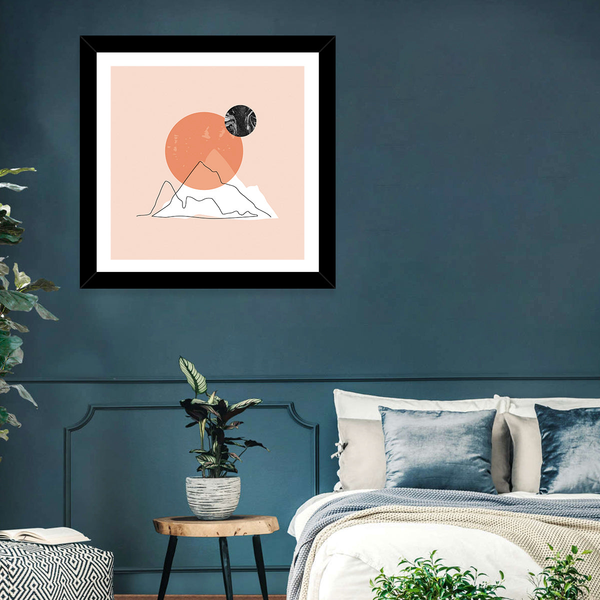 Mountain Peak and Sun Wall Art in a room, square
