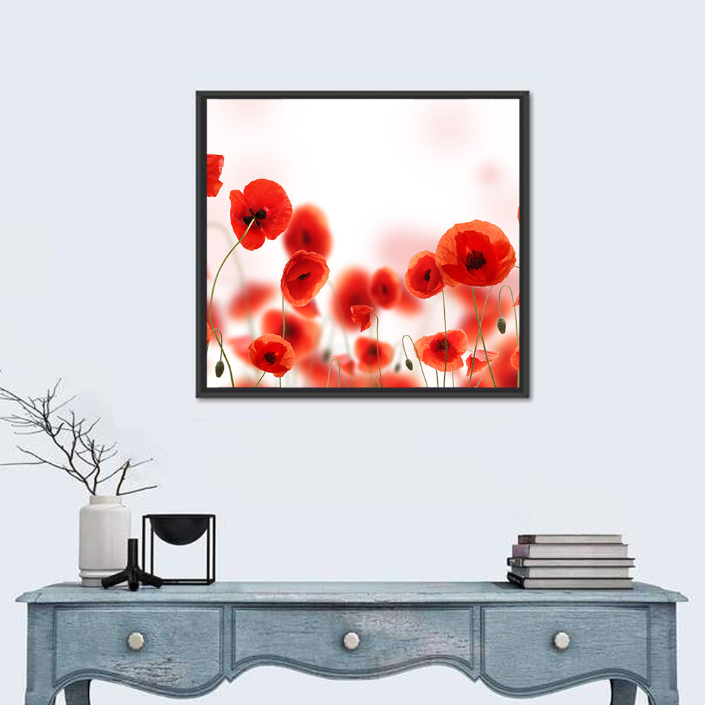Red Poppy Field Wall Art in a room, square