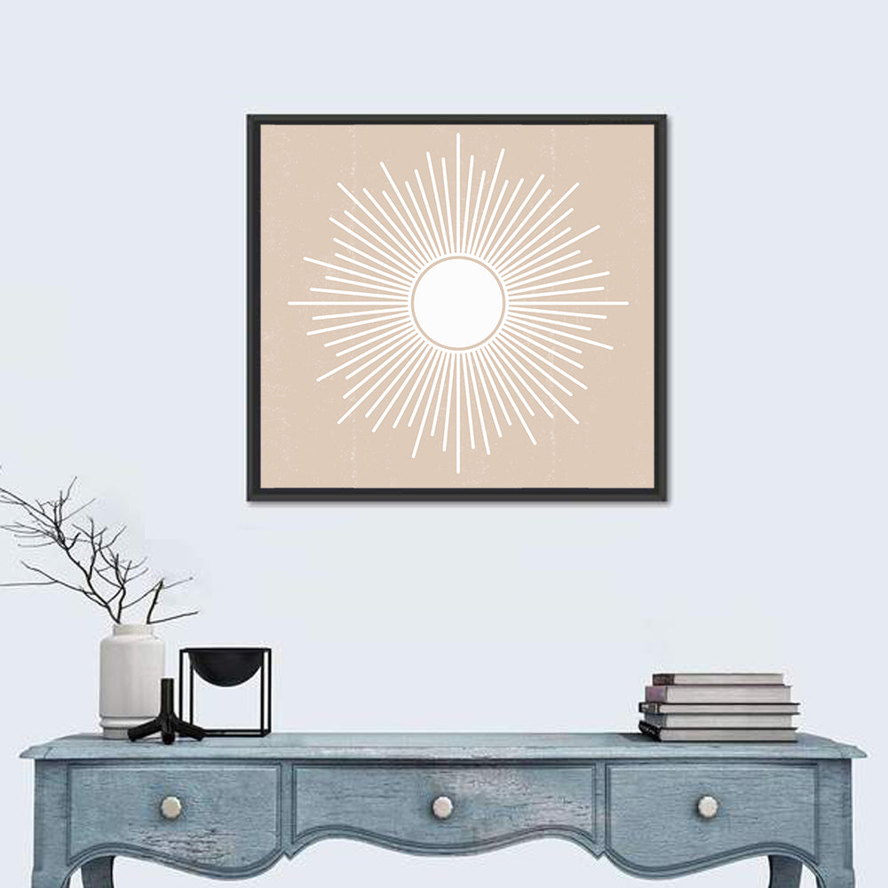 Beige Sunburst Abstract Wall Art in a room, square